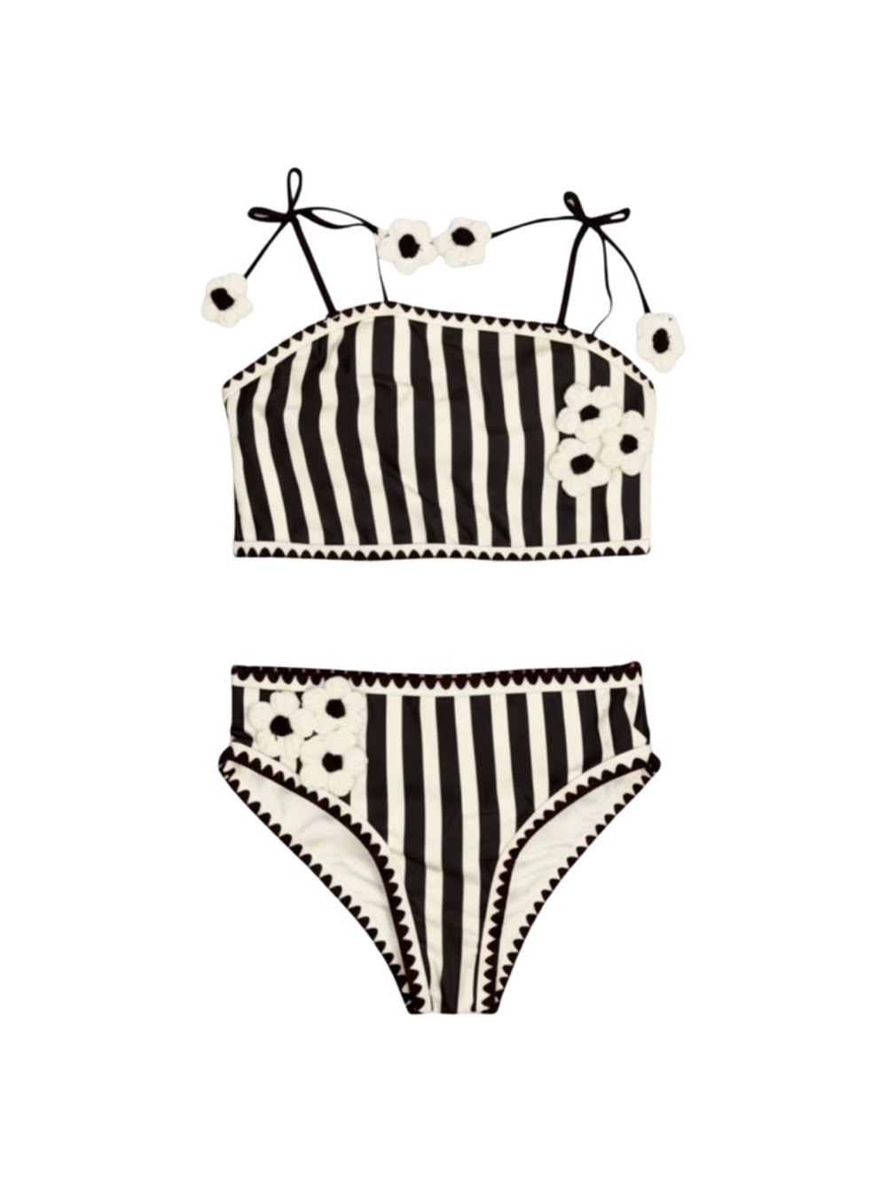 Rachel Zoe Girls Size 7 Cream Black Stripe 2-Piece Swimsuit Floral